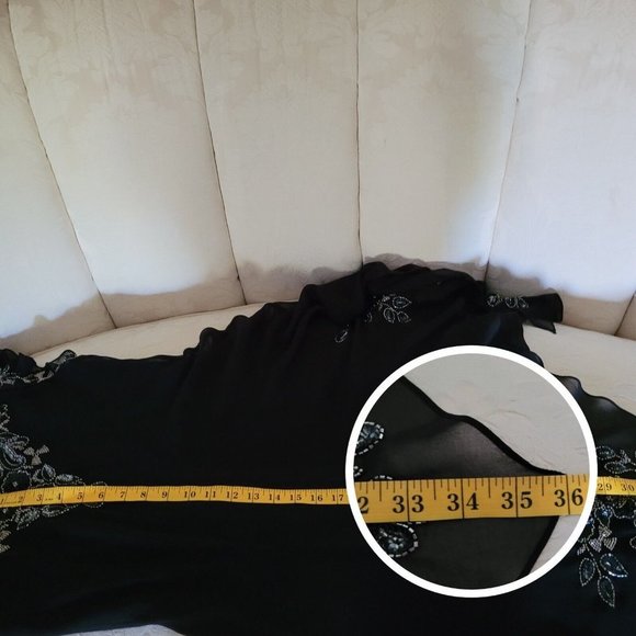 SOLD - JKara Cocktail Dress With Silver Beading Hanky Hem & Flutter Sleeves - Picture 10 of 10